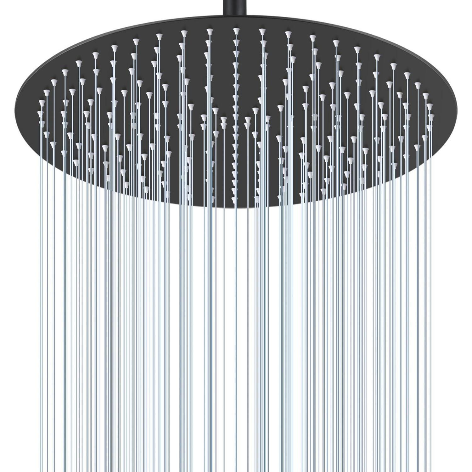 40cm Regendusche Duschkopf Schwarz, 16 Zoll Wasserfall Duschkopf, Ganzmetall 304 Edelstahl, Deckenmontage