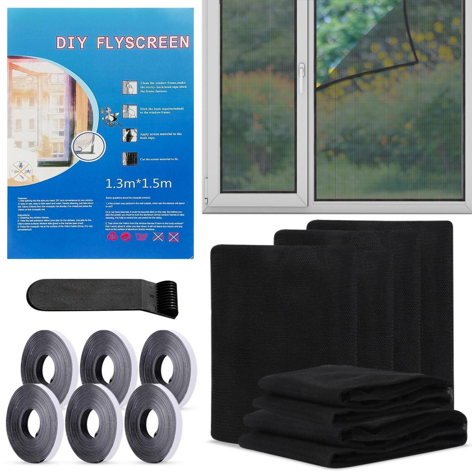 6x Fliegengitter Fenster 130x150cm Schwarz Mit Klettband Für Insektenschutz