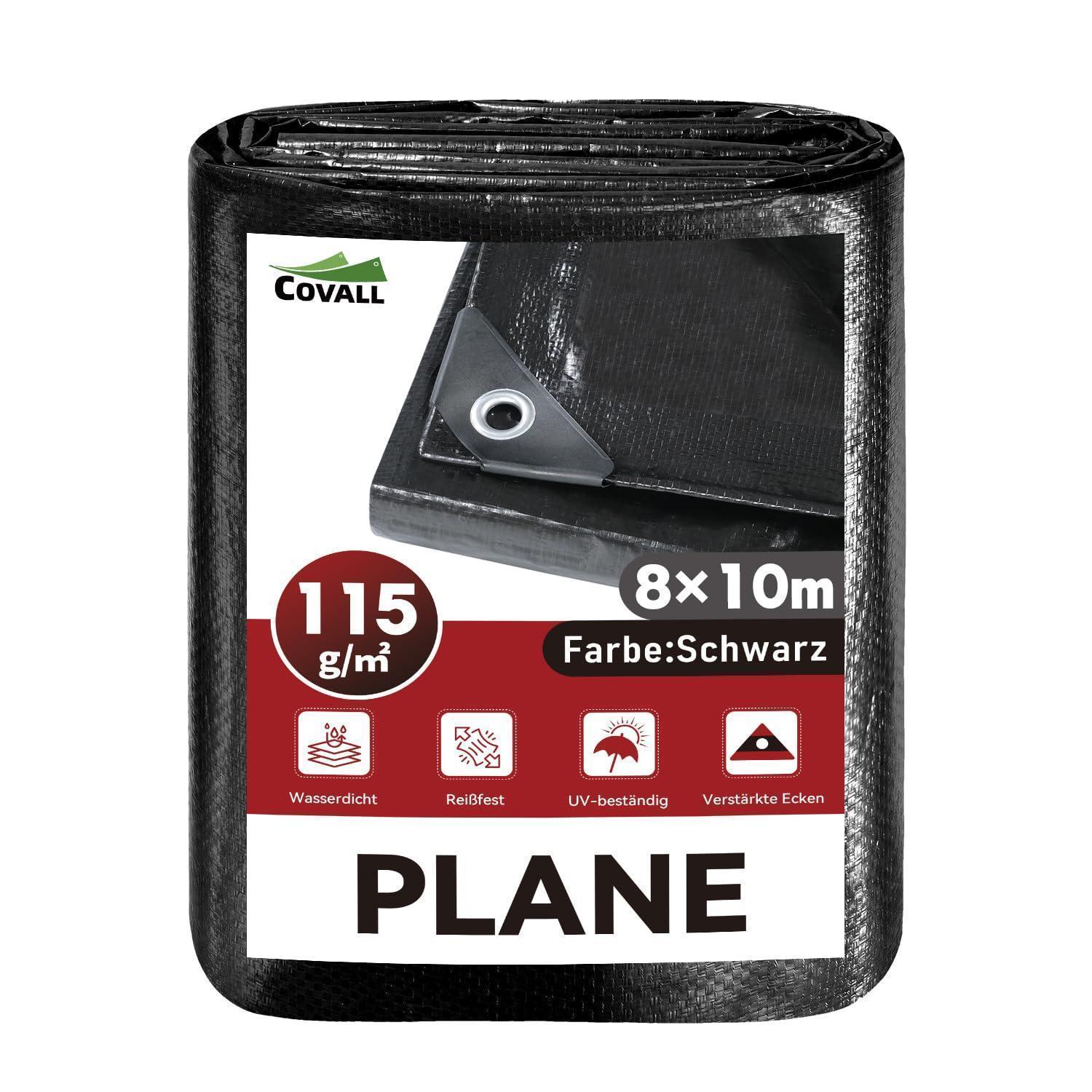 Abdeckplane 8x10m Schwarz 115g/m² Wasserdicht Uv-beständig Reißfest Mit Ösen