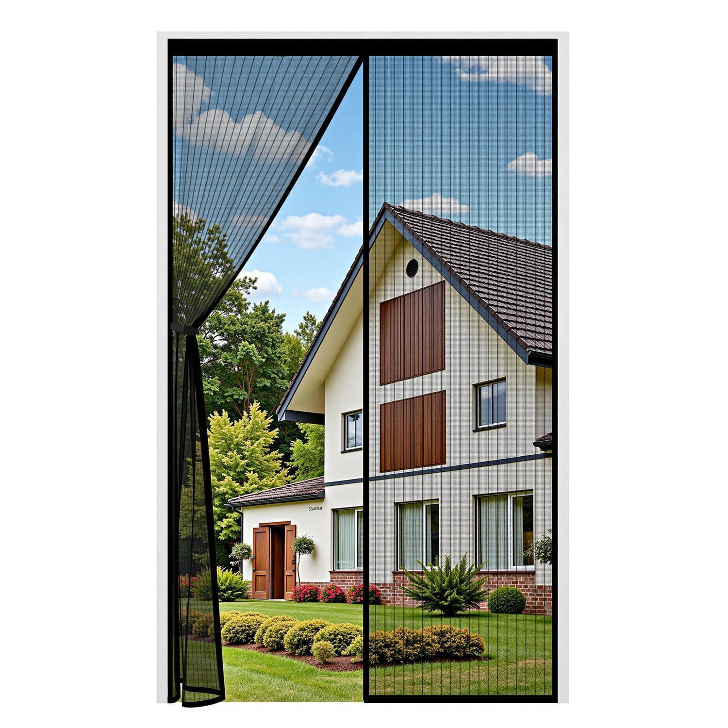 Magnet Fliegengitter Tür 90x220cm Schwarz, Insektenschutz Ohne Bohren