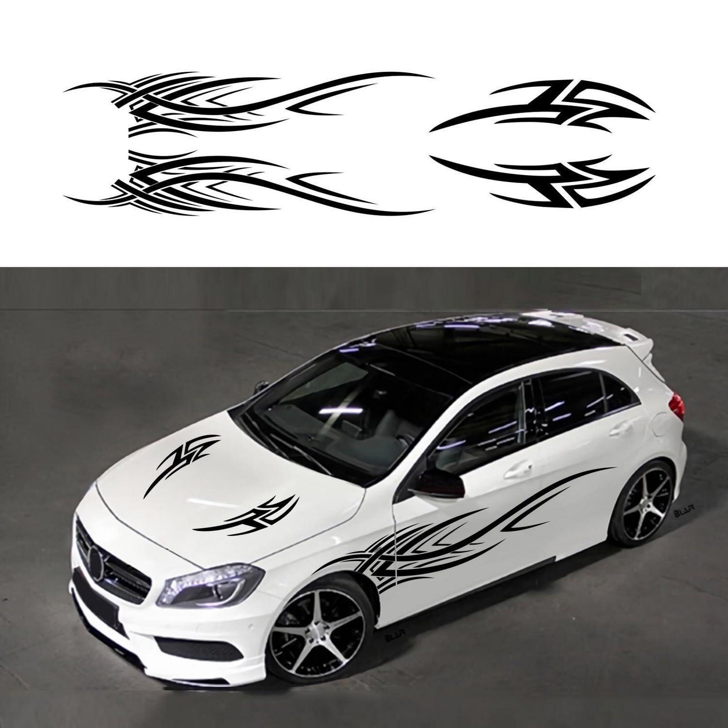 Autoaufkleber Flammen-design Für Motorhaube & Seiten, 4-teilig, Schwarz
