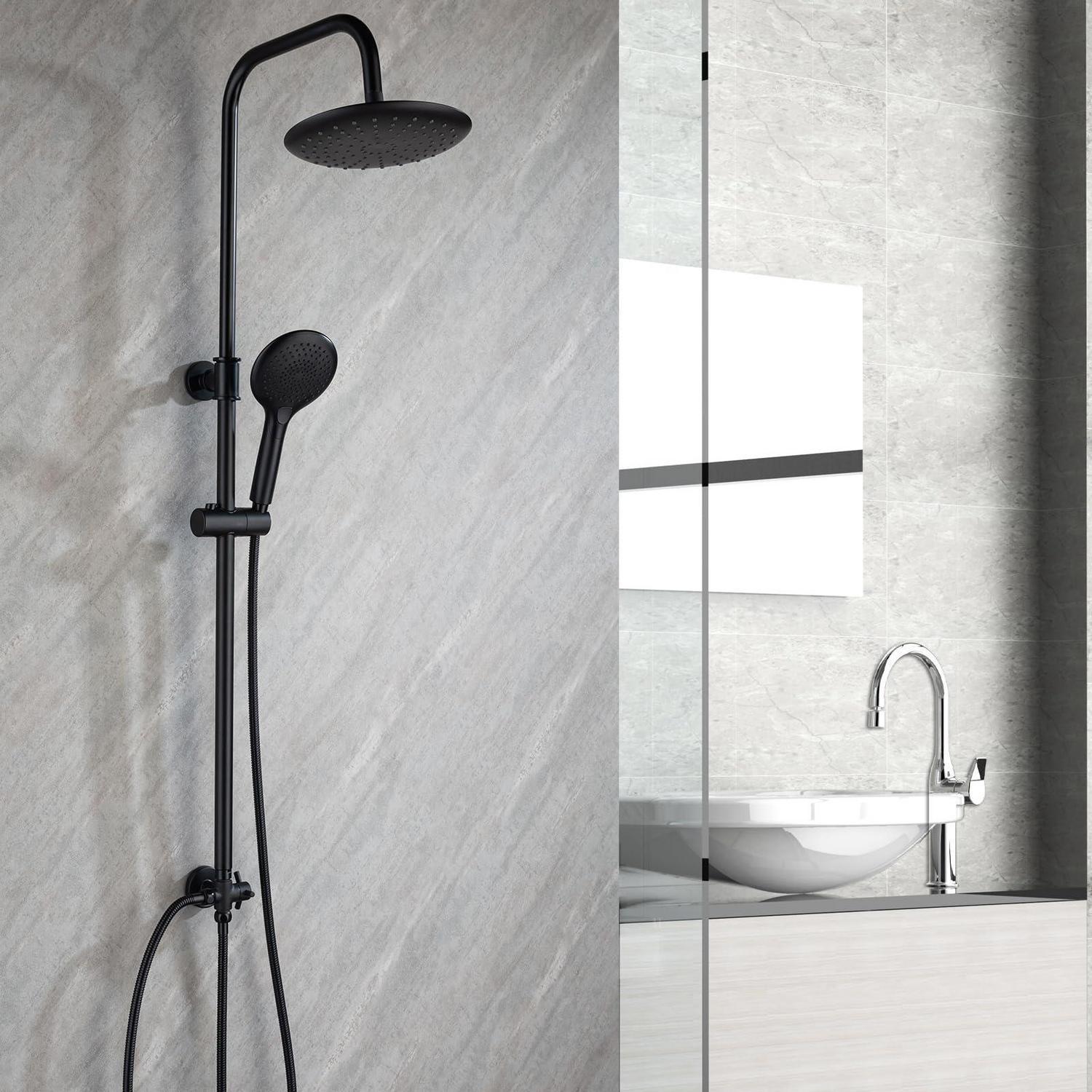 Duschsystem Ohne Armatur, Regendusche 23cm, 3 Strahlarten, Höhenverstellbar