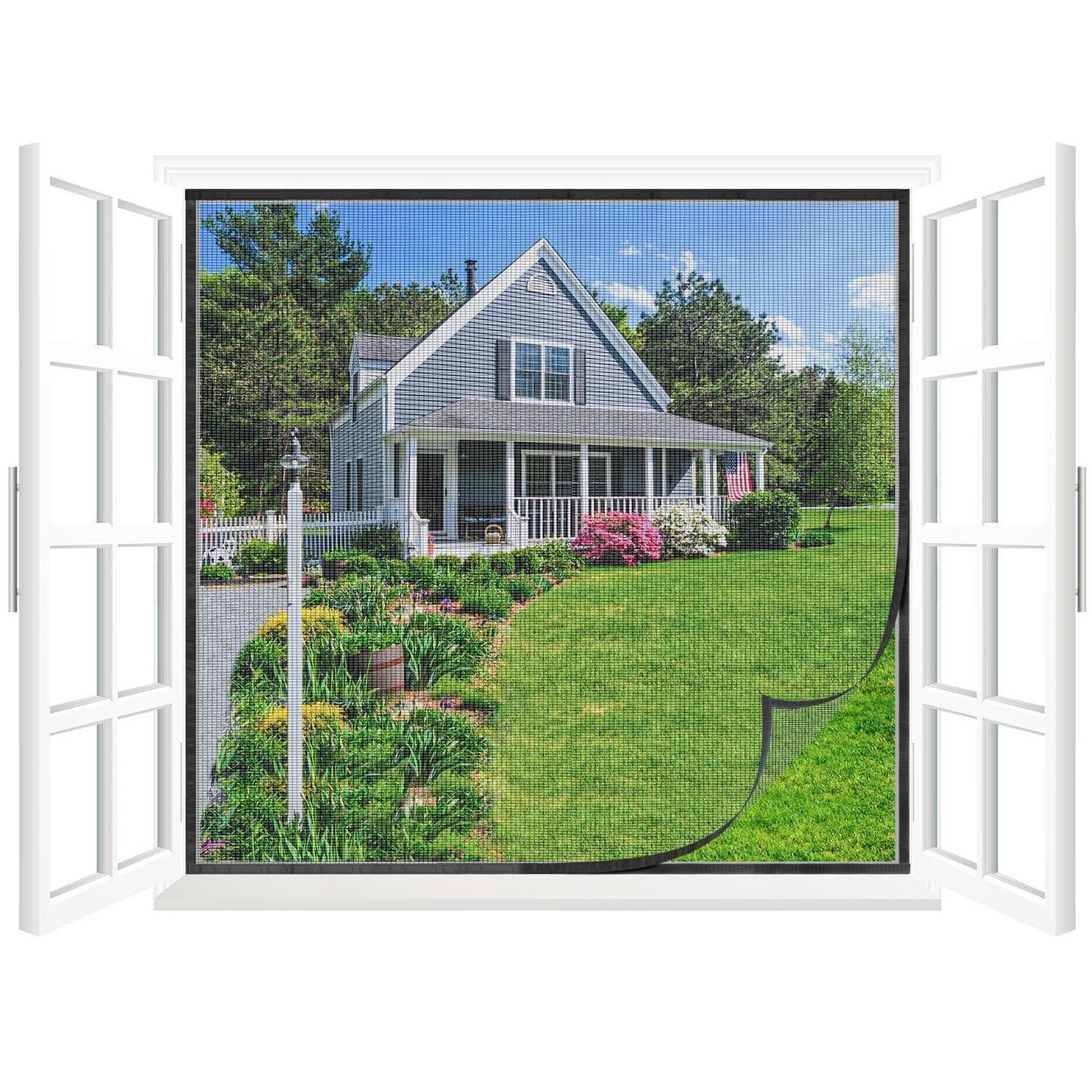 Fliegengitter Fenster 150x180cm Schwarz Mit Klettband, Ohne Bohren