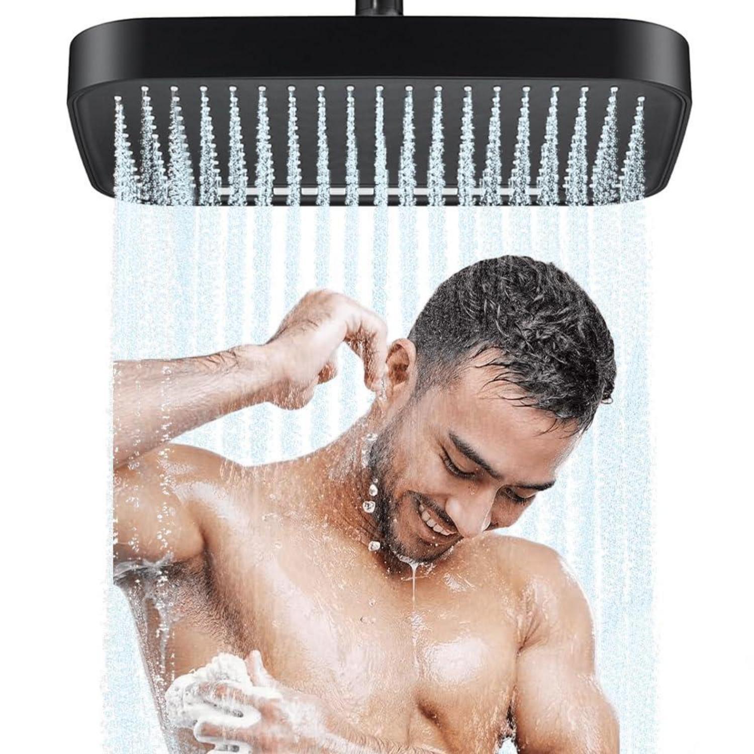 Großer Duschkopf 30cm, 2 Strahlarten, Regendusche & Massage, Schwarz