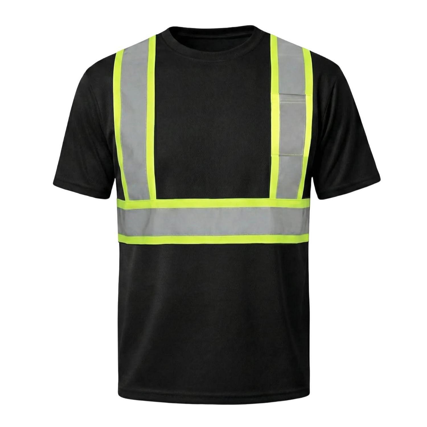 Warnschutz T-shirt Atmungsaktiv Reflektierend Kurzarm Arbeitskleidung Schwarz S