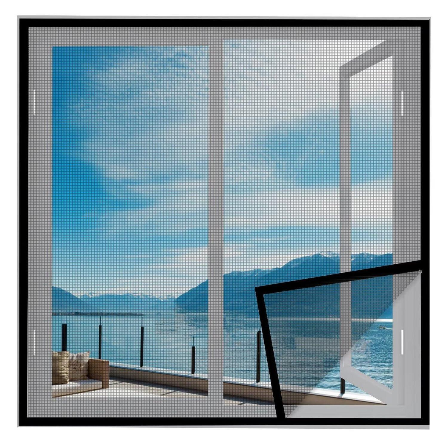 Insektenschutz Fenster 60x90cm Schwarz, Selbstklebend, Glasfasernetz