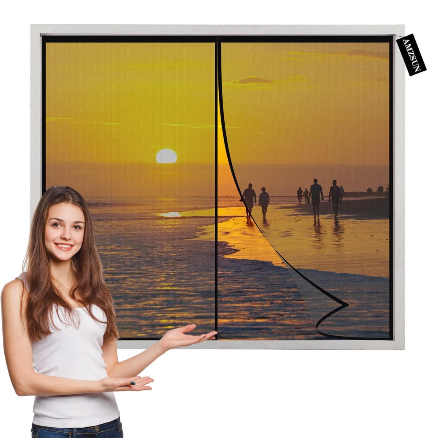 Magnetisches Fliegengitter Fenster 110x130cm Schwarz Mit Automatischer Schließung, Klebemontage