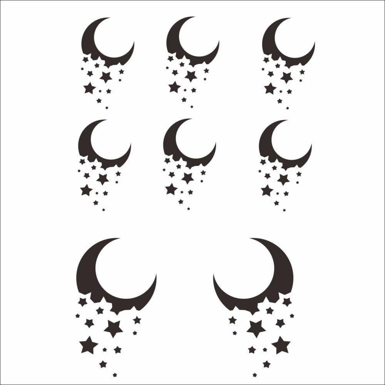 Autoaufkleber Mond Mit Sternen, 8 Stück, Schwarz