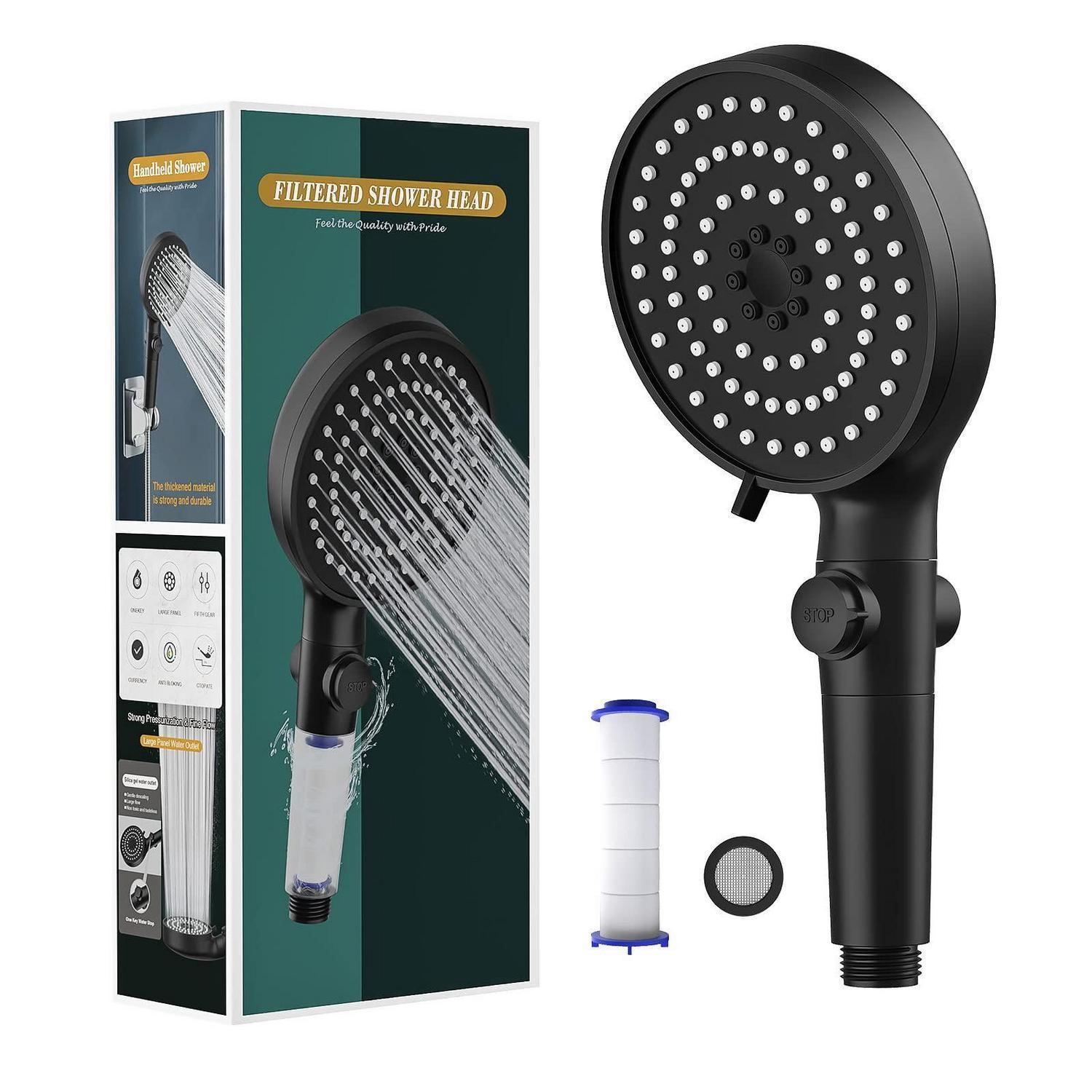 Handbrause Schwarz Mit 5 Strahlarten Und Wasserstopp-funktion