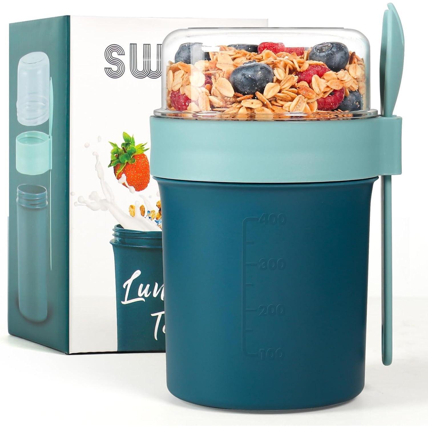 Müslibecher To Go Mit Löffel, Auslaufsicher, 560ml + 220ml, Bpa-frei, Marineblau