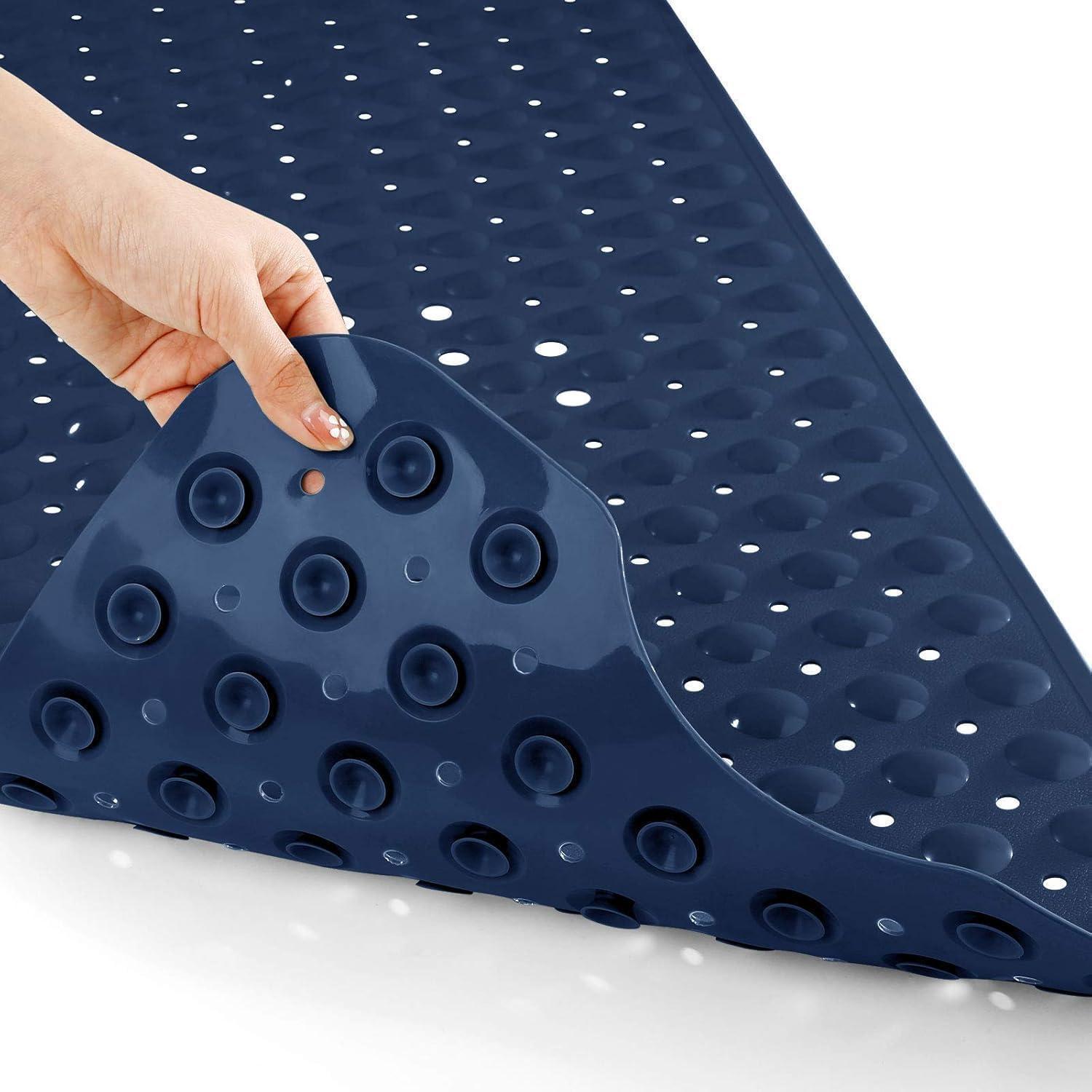 Badewannenmatte Extra Lang 100x40cm Navy Blau, Rutschfest Mit Saugnäpfen