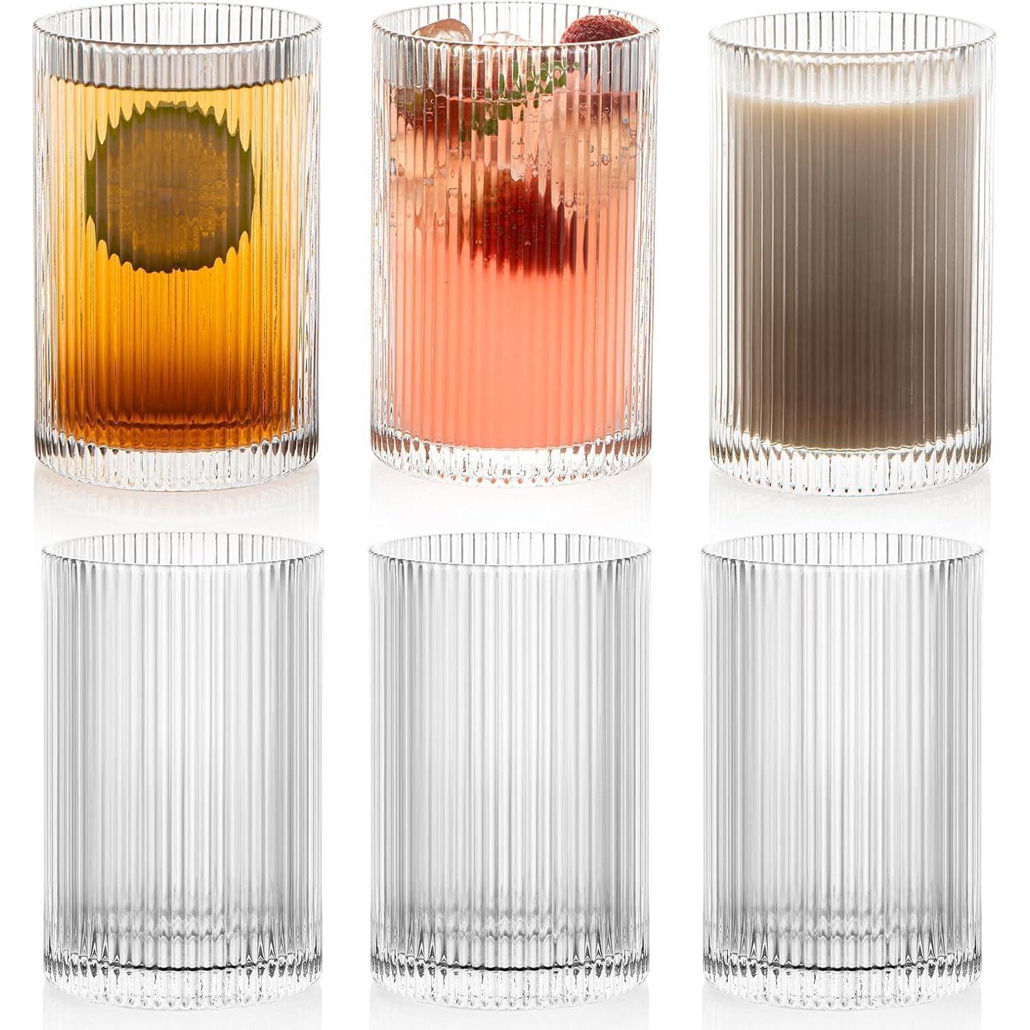 6er Set Longdrinkgläser 500ml Geriffelt Origami-stil Glasbecher Für Cocktails & Wasser