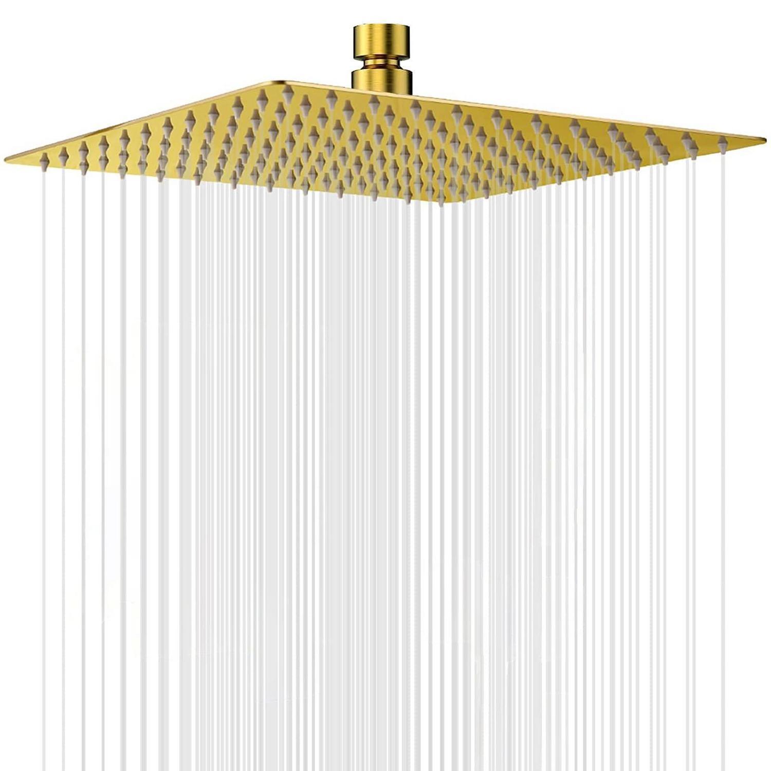 12 Zoll Regendusche Quadratisch Gold, Edelstahl, Anti-kalk, Hochdruck, Einfache Montage