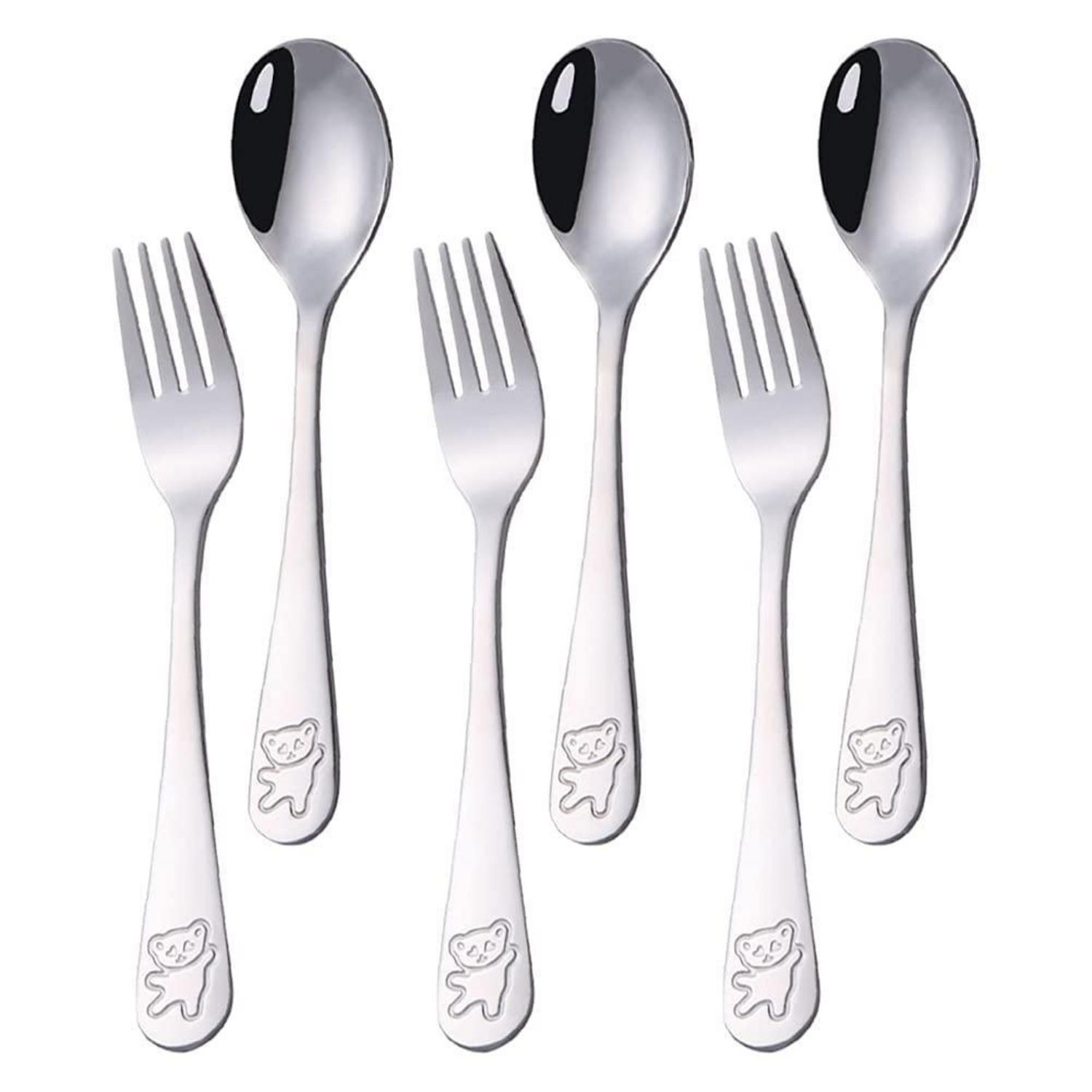 6tlg. Kinder Besteck Set Edelstahl 18/10 Mit Bärenmuster, 16,5cm