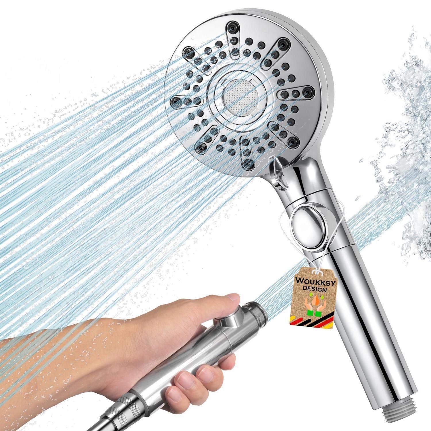 Handbrause Mit 5 Strahlarten, Wassersparend, Hochdruck, Stopp-funktion, Silber
