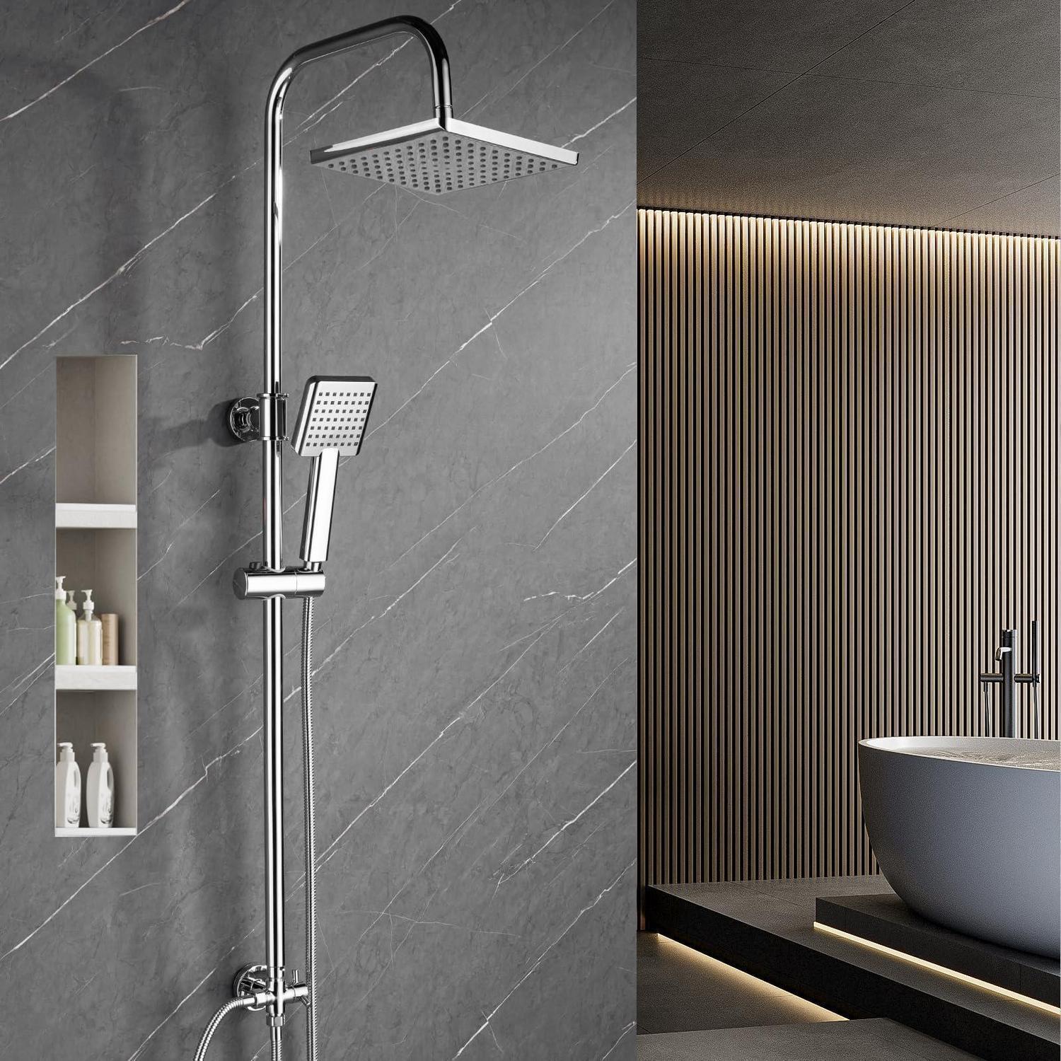Duschsystem Ohne Armatur, Regendusche 21cm, Höhenverstellbar 79-128cm, Chrom