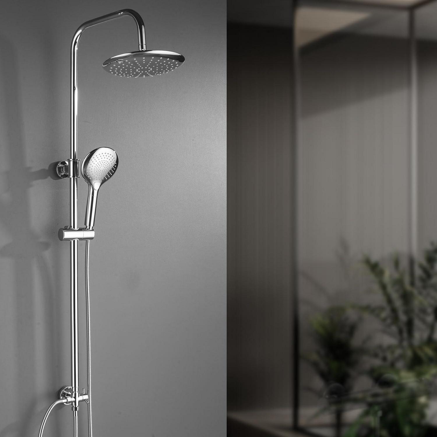 Duschsystem Ohne Armatur, Höhenverstellbar, 23cm Regendusche, 3 Strahlarten Handbrause
