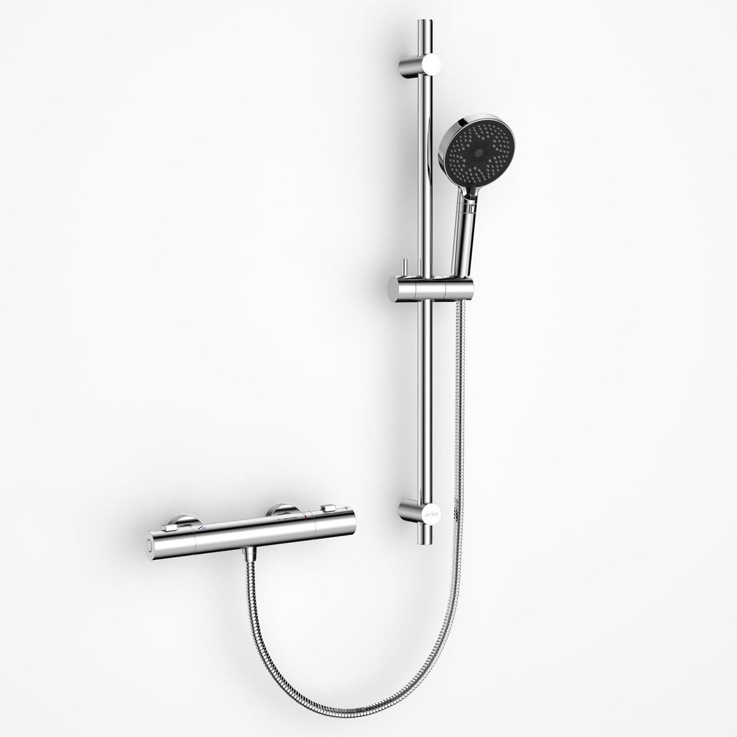 Duschsystem Mit Thermostat Chrom, Brausestange 70cm, 3 Strahl Handbrause