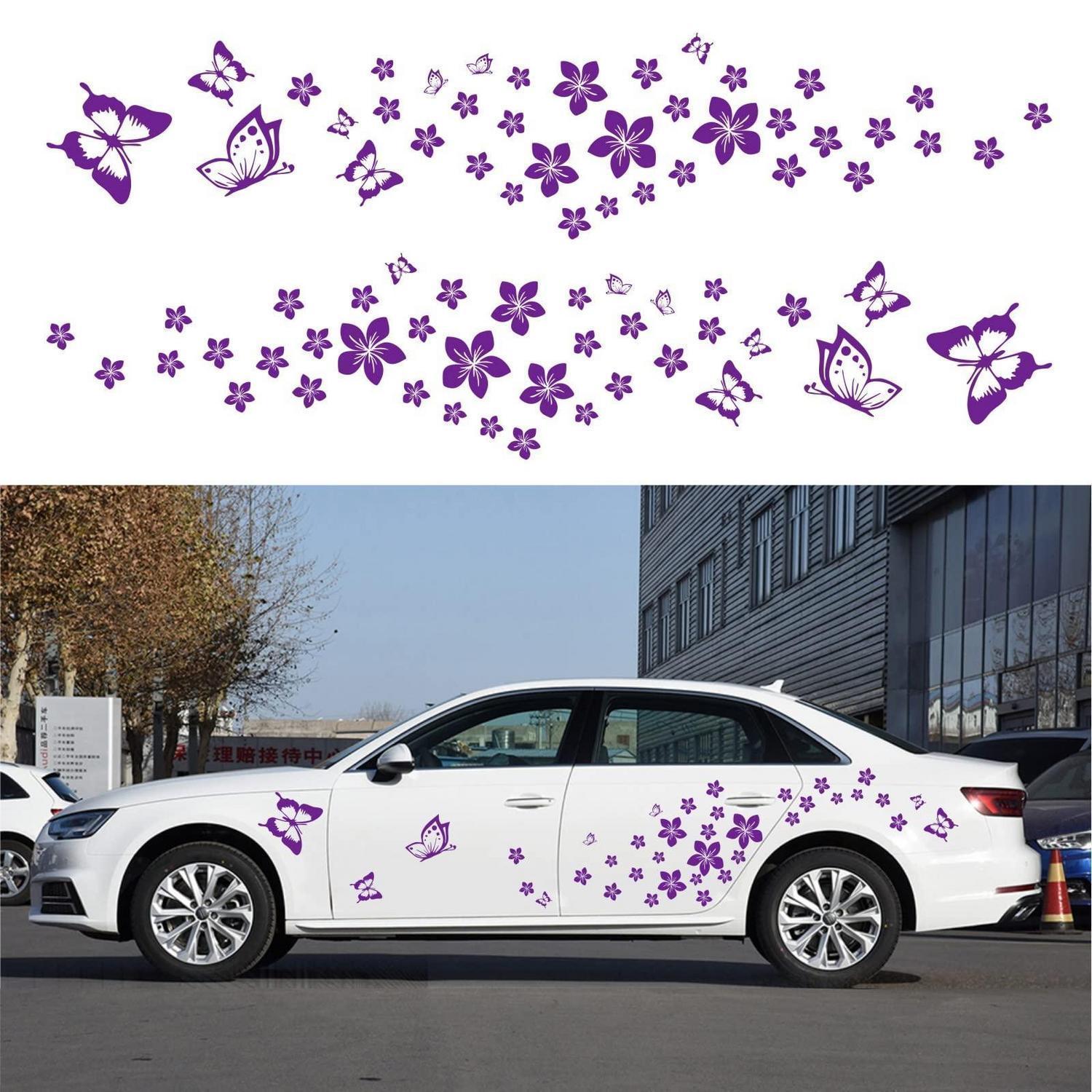 Autoaufkleber Schmetterling Blumen Muster Lila 74 Stück Diy Vinyl Dekor
