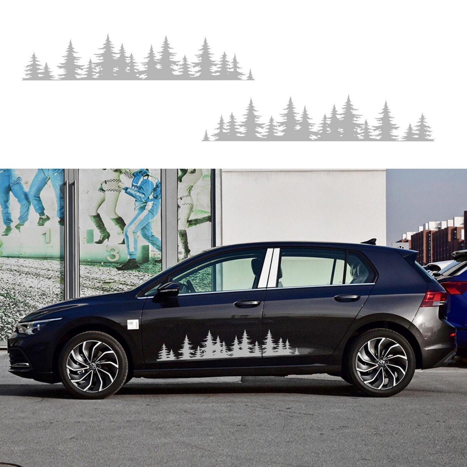 2er Set Auto Seitenaufkleber Berg Wald Muster Vinyl Decal 100cm X 20cm Grau
