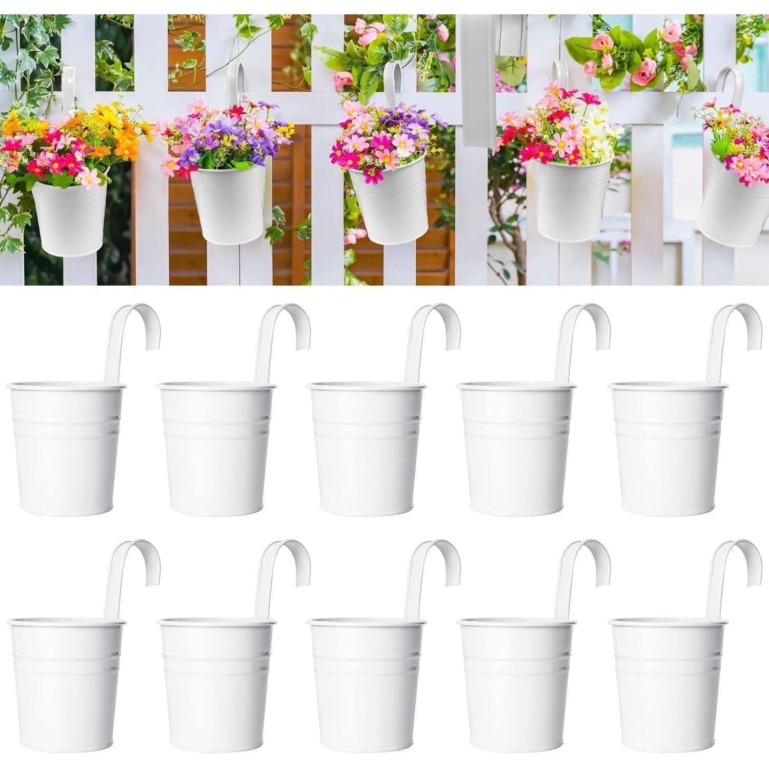 10x Hängende Blumentöpfe Weiß 10cm Metall Mit Haken Für Balkon & Garten