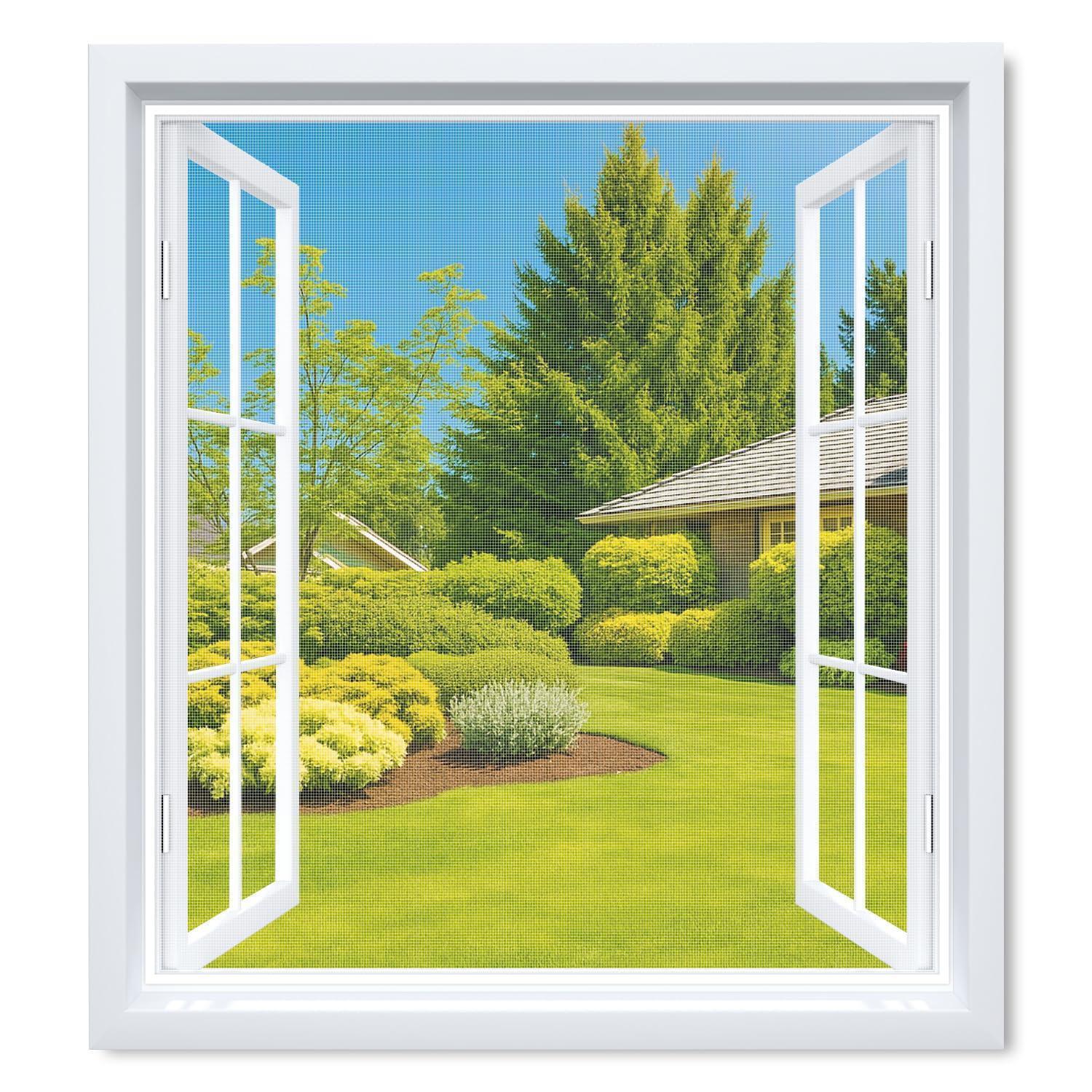 Fliegengitter Fenster 150x180cm, Zuschneidbar, Ohne Bohren, 2 Stück, Weiß