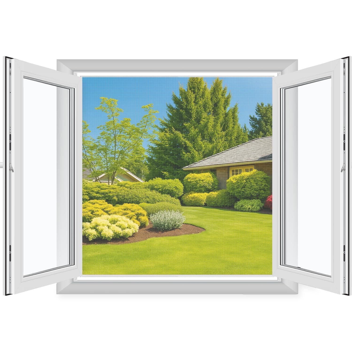 Fliegengitter Fenster 130x150cm, Zuschneidbar, Ohne Bohren, 2 Stück, Weiß