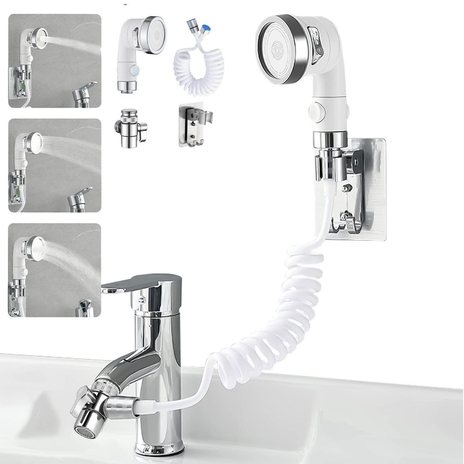 Waschbecken-duschkopf Set Mit Schlauch Und Halter, 3 Strahlarten, Wassersparend, Weiß