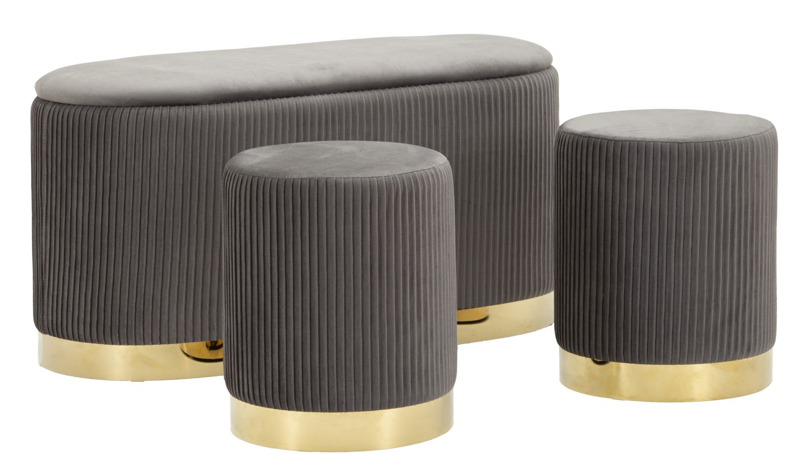 Bank Mit Behälter Und Hocker, Shopy Grau, 3-teiliges Set, 80 X 37 X 42–29 X 35 Cm