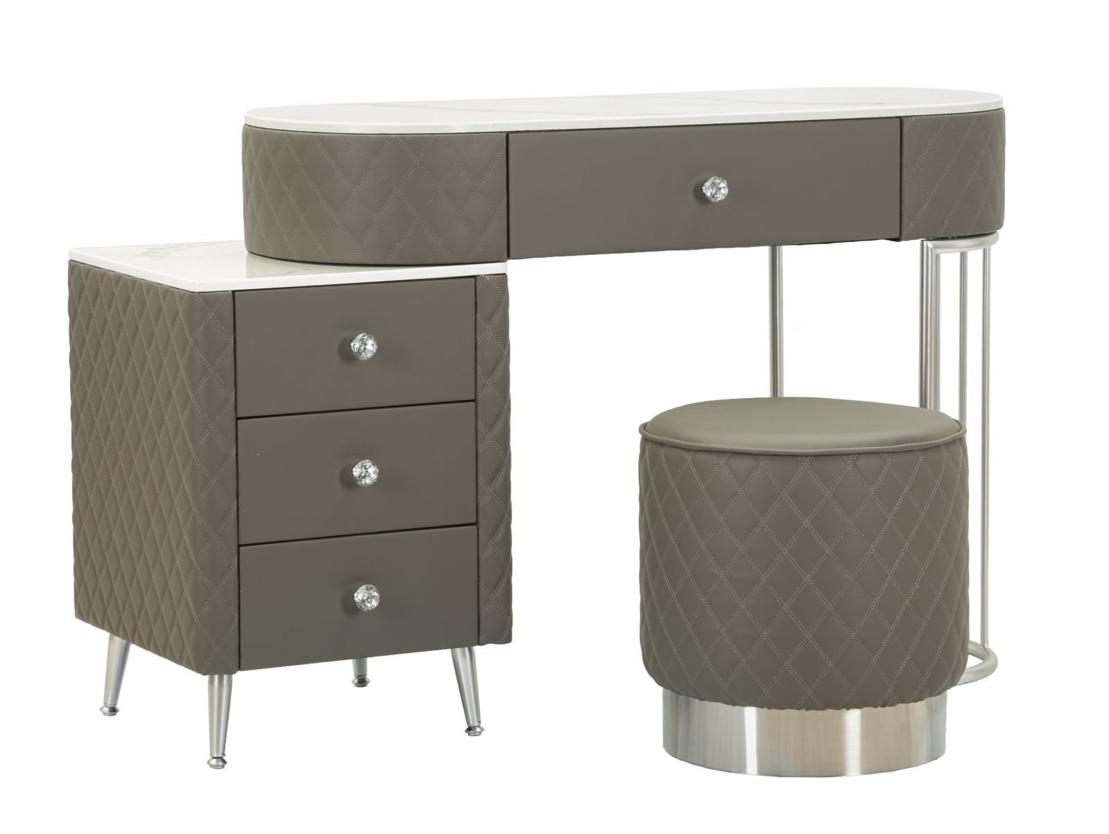 Sharon Grey Schminktisch Mit Hocker, Silberne Beine, 120x40x75 Cm (hockergrösse Ø36x39)