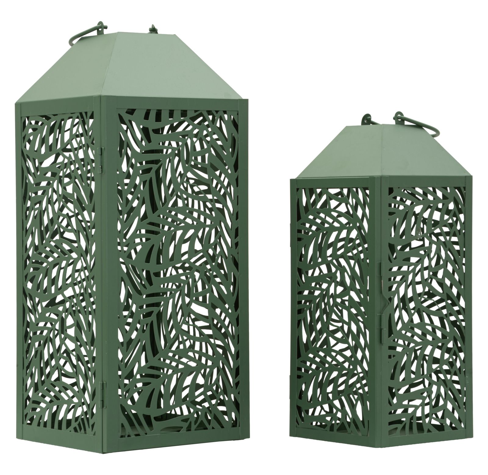 Geschnitzte Laternenpaar, 17,8 X 17,8 X 44 Cm – 13,8 X 13,8 X 34 Cm