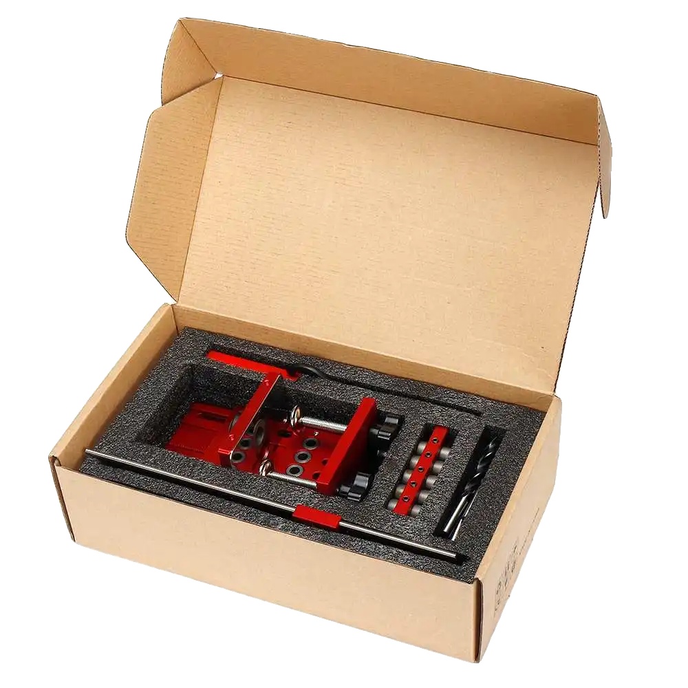 Taschenbohrführung, Einstellbare Dübelausrichtung, Robuste Aluminiumkonstruktion, Kartonverpackung