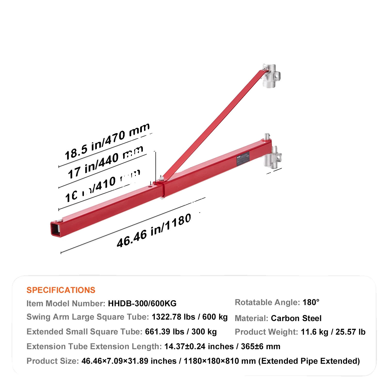 Elektrischer Windenstützarm, Tragfähigkeit 1320 Lb, Winkelverstellung 180°, 1320 Lbs