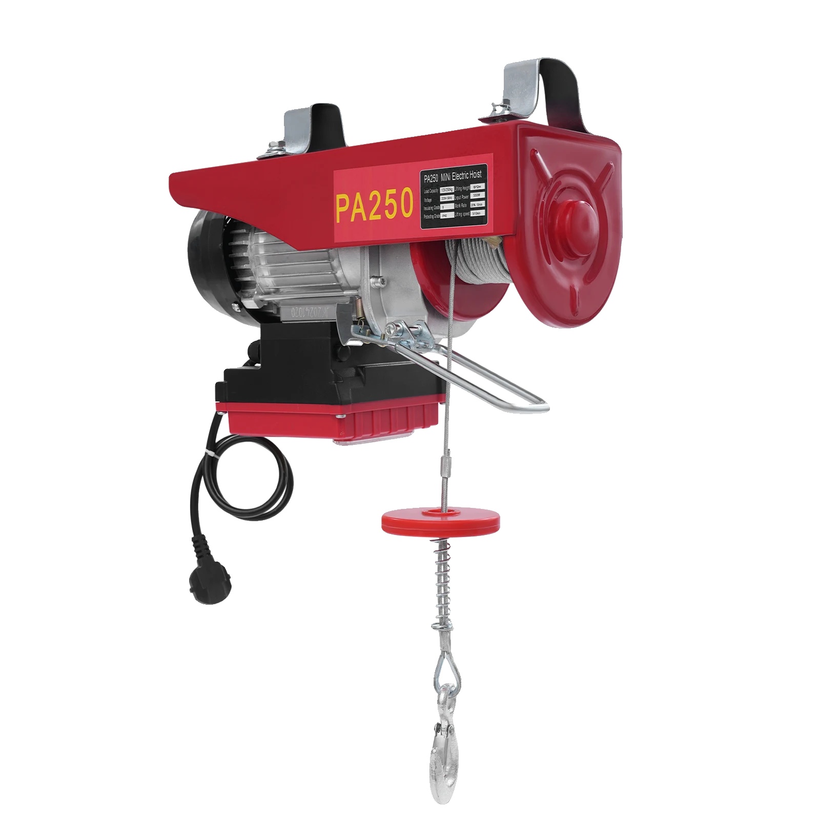 Elektrische Seilwinde, 550 W, Doppelseilzug, Fernbedienung, Rot