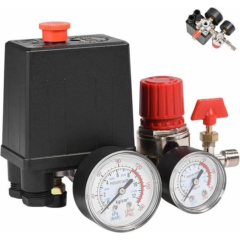 Kompressor-druckschalter Und Schütz: 4-port-einphasen-druckschalter Für Luftkompressoren 90–120 Psi Mit Manometern Zur Schnellen Druckreduzierung – Lkbd