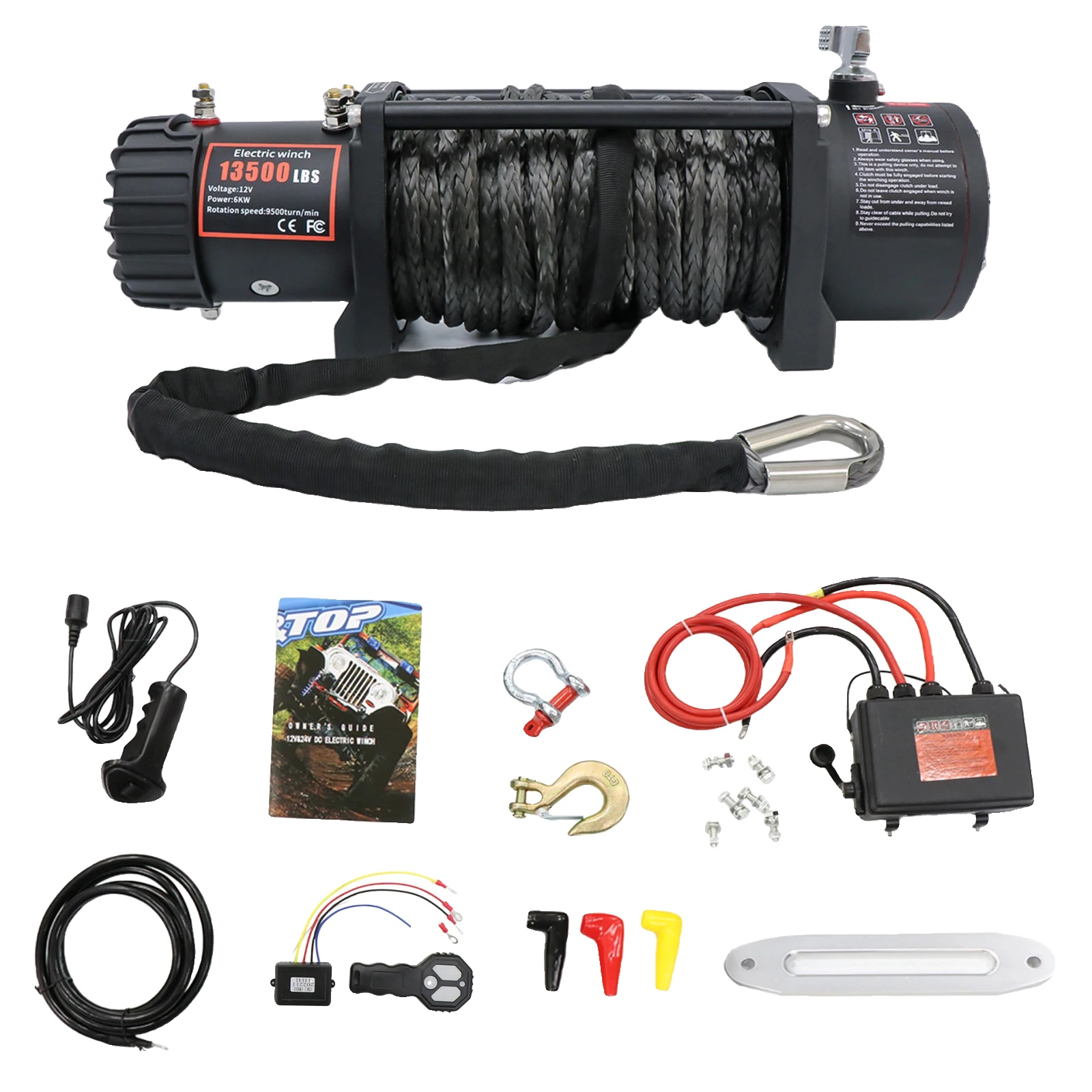 Elektrische Seilwinde, 13.500 Lb Zugkraft, 6,5 Ps Motor, Synthetisches Seil