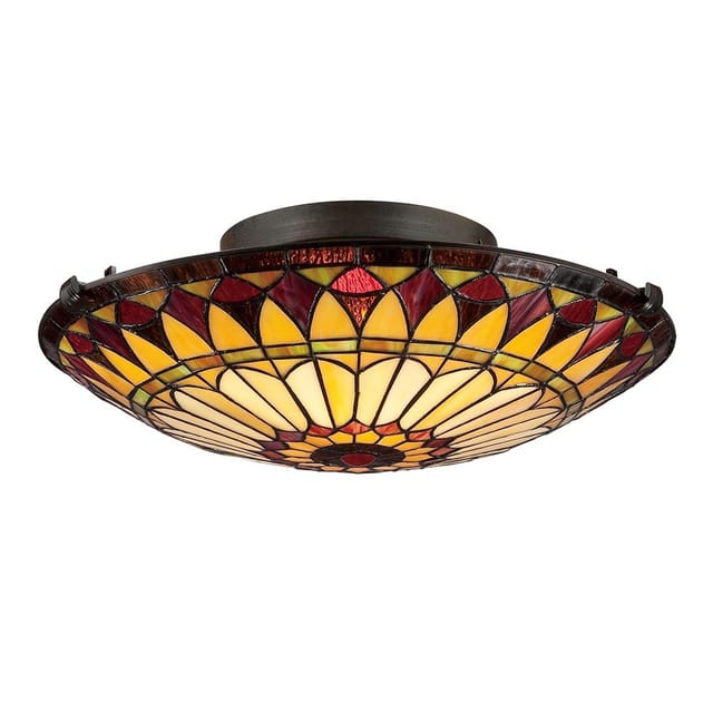 Elstead - West End - 2 Light Flush Deckenleuchte Vintage Bronze, Tiffany Glass, E27