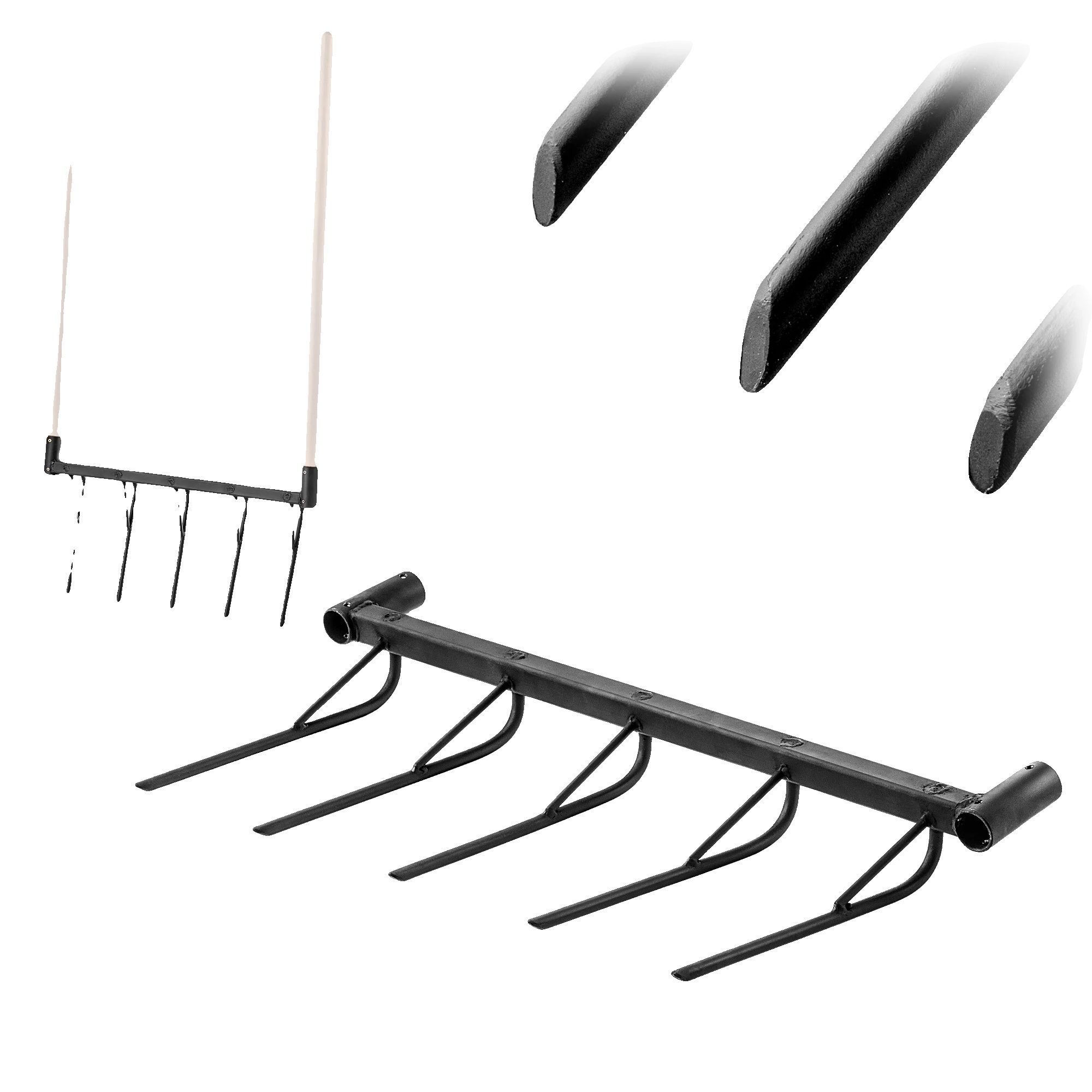 Manueller Rasenlüfter, Kopf Aus S355-stahl, Gesamtlänge 145 Cm, Kopfbreite 63 Cm, Griffdurchmesser 3,1 Cm, Profilabmessungen 30 X 30 X 3 Mm