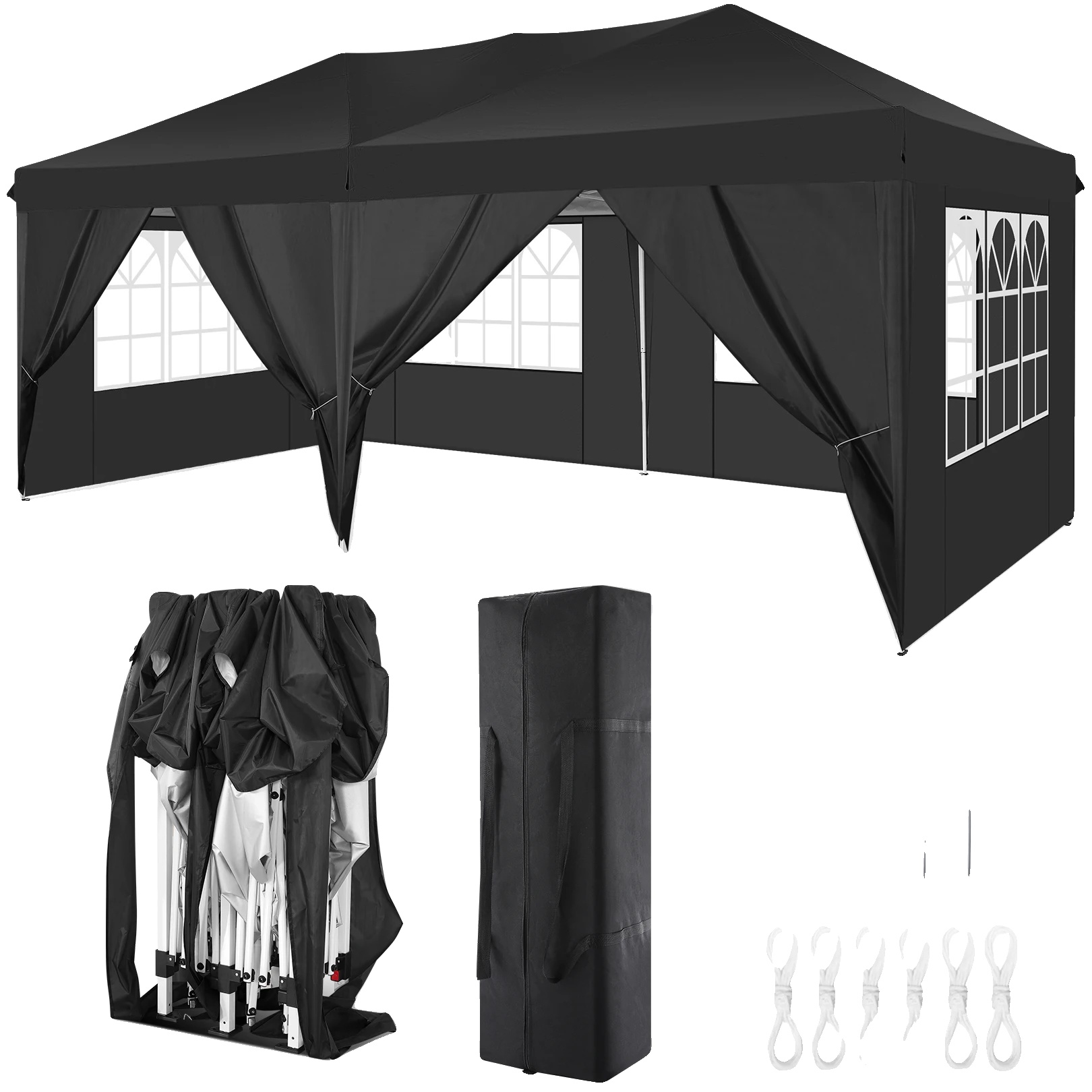 Pavillon, Wasserdichtes Material, Höhenverstellbar, Schwarz, 3 X 6 M