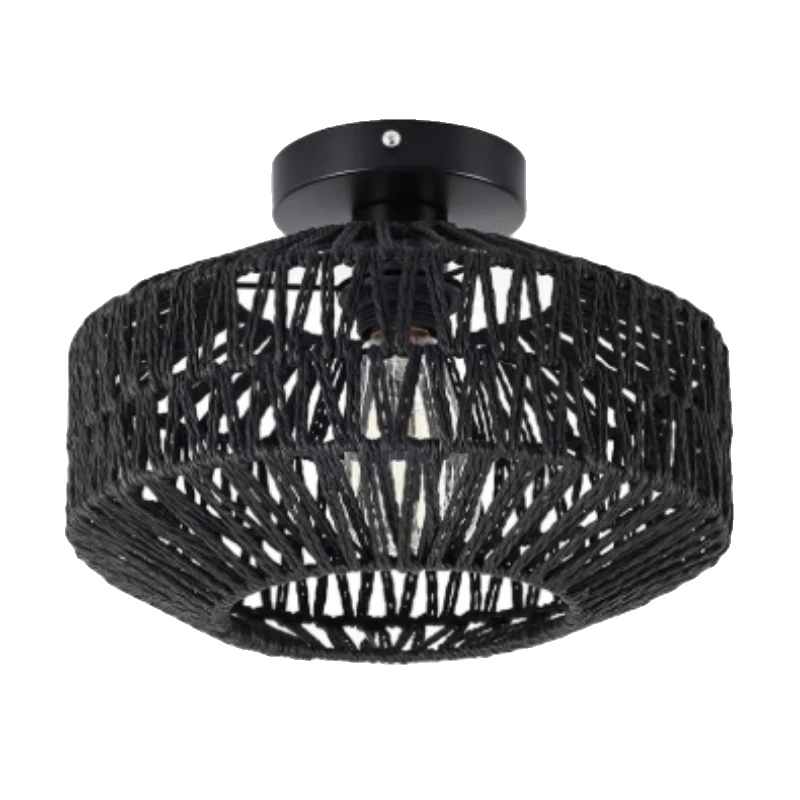Deckenleuchte, Handgeflochtenes Rattan-design, Einfache Montage, Schwarz, Ohne Leuchtmittel