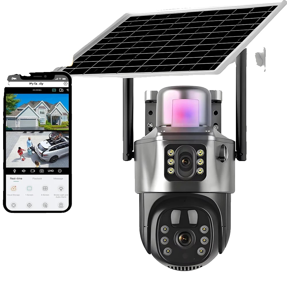 Kabellose Überwachungskamera, 4k-doppelobjektiv, Zwei-wege-audio, Solarbetrieben (1 Stück), Keine Speicherkarte Erforderlich