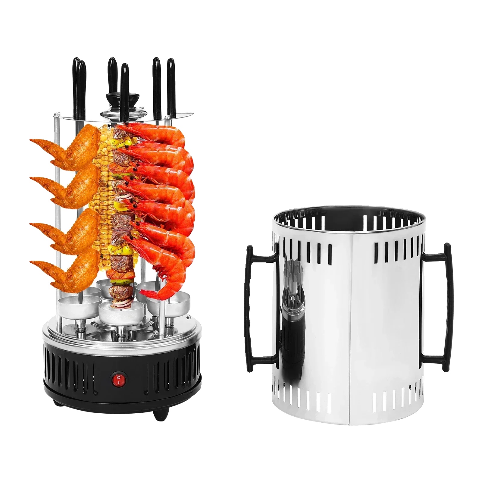 Elektrogrill, Vertikaler Drehspieß, 6 Spieße, Schwarz