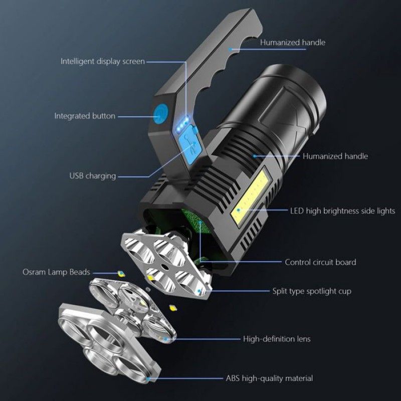 Hochleistungsfähige Outdoor-taschenlampe Mit 4 Leds, Usb-anschluss, Leistungsstarke Tragbare Lampe