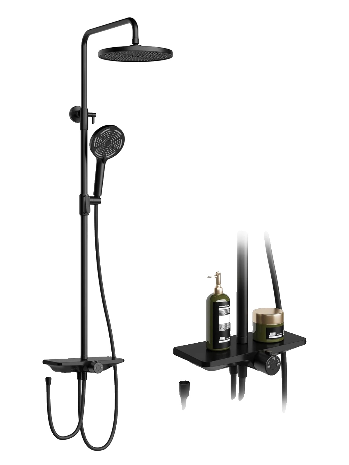 Wandmontiertes Duschsystem Mit Verstellbarem Duschkopf, Komplett Schwarz.