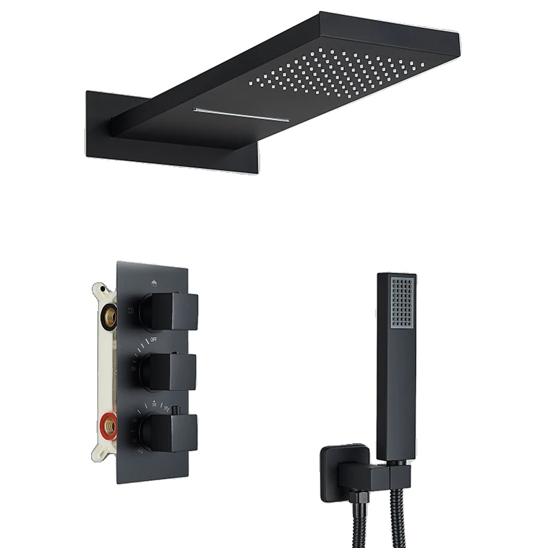 Duscharmatur, Thermostatisch Geregelt, Wandmontage, Mattschwarz