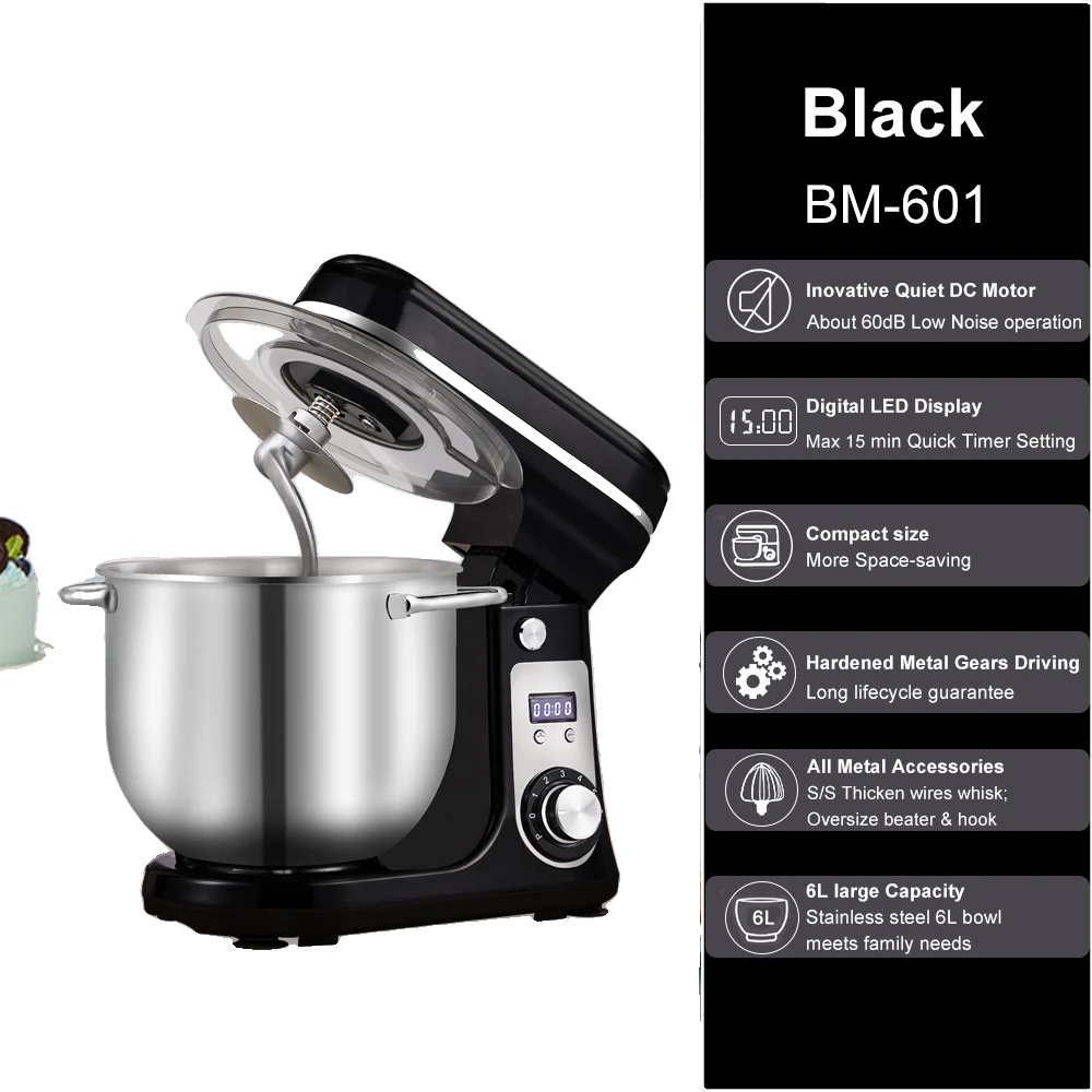 Küchenmaschine, 6 Geschwindigkeitsstufen, 6 L Fassungsvermögen, Schwarz, Bm-601, Eu-a
