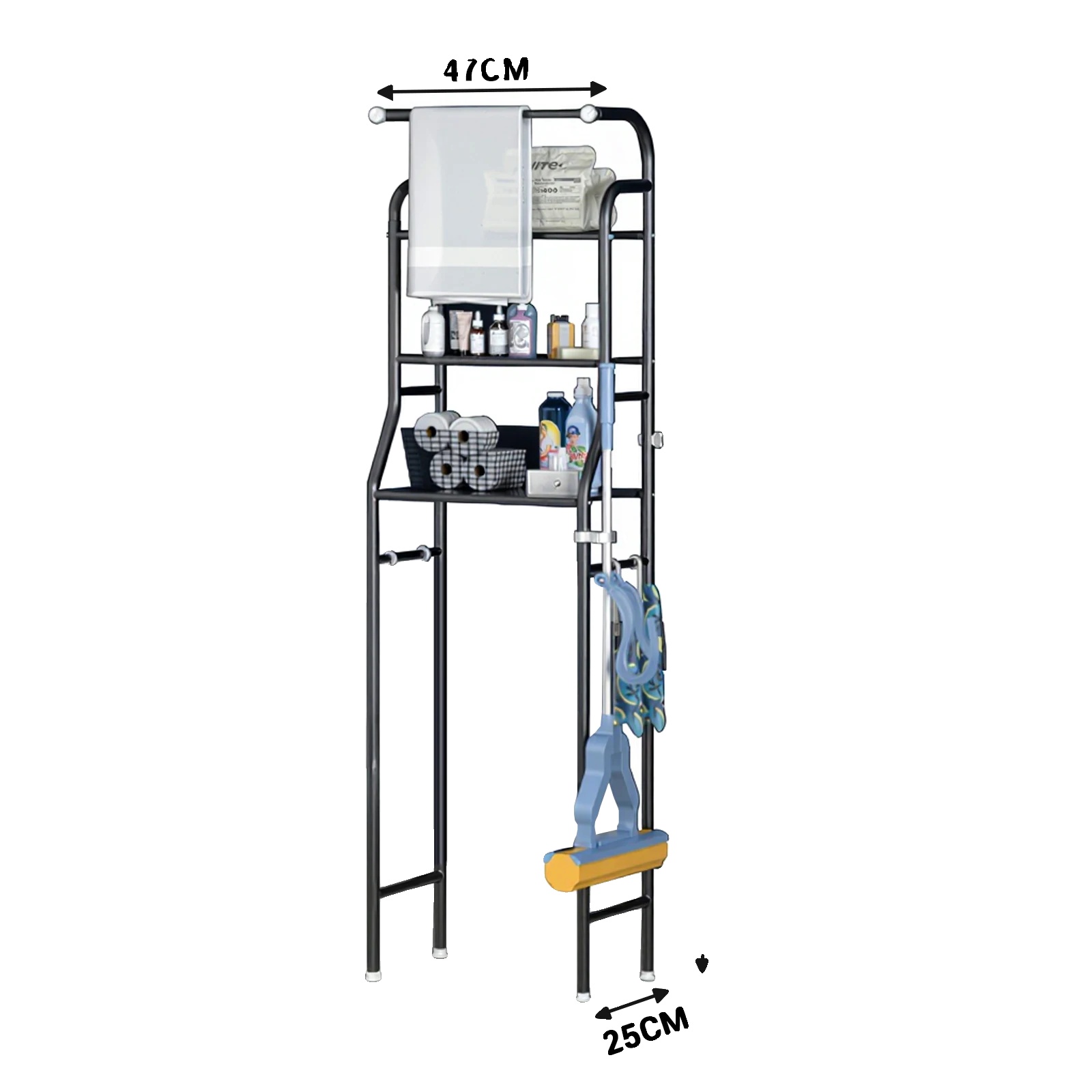 Badezimmerregal, 3-stufig, Abnehmbare Ablage, Schwarz