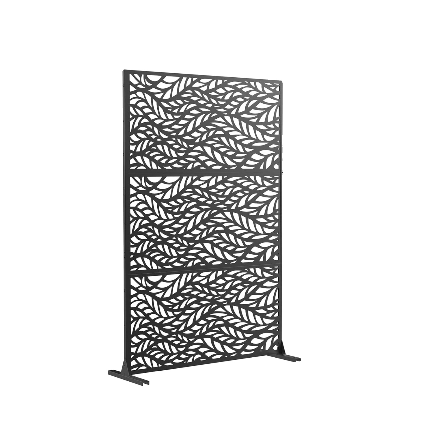 Sichtschutzwand, Freistehendes Design, Robuste Metallkonstruktion, Black Leaves