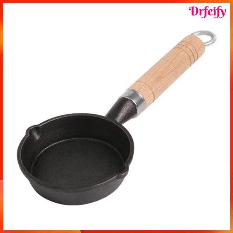 Mini-bratpfanne – 10 Cm – Gusseisen – Antihaftbeschichtung – 16 Cm Langer Buchenholzgriff