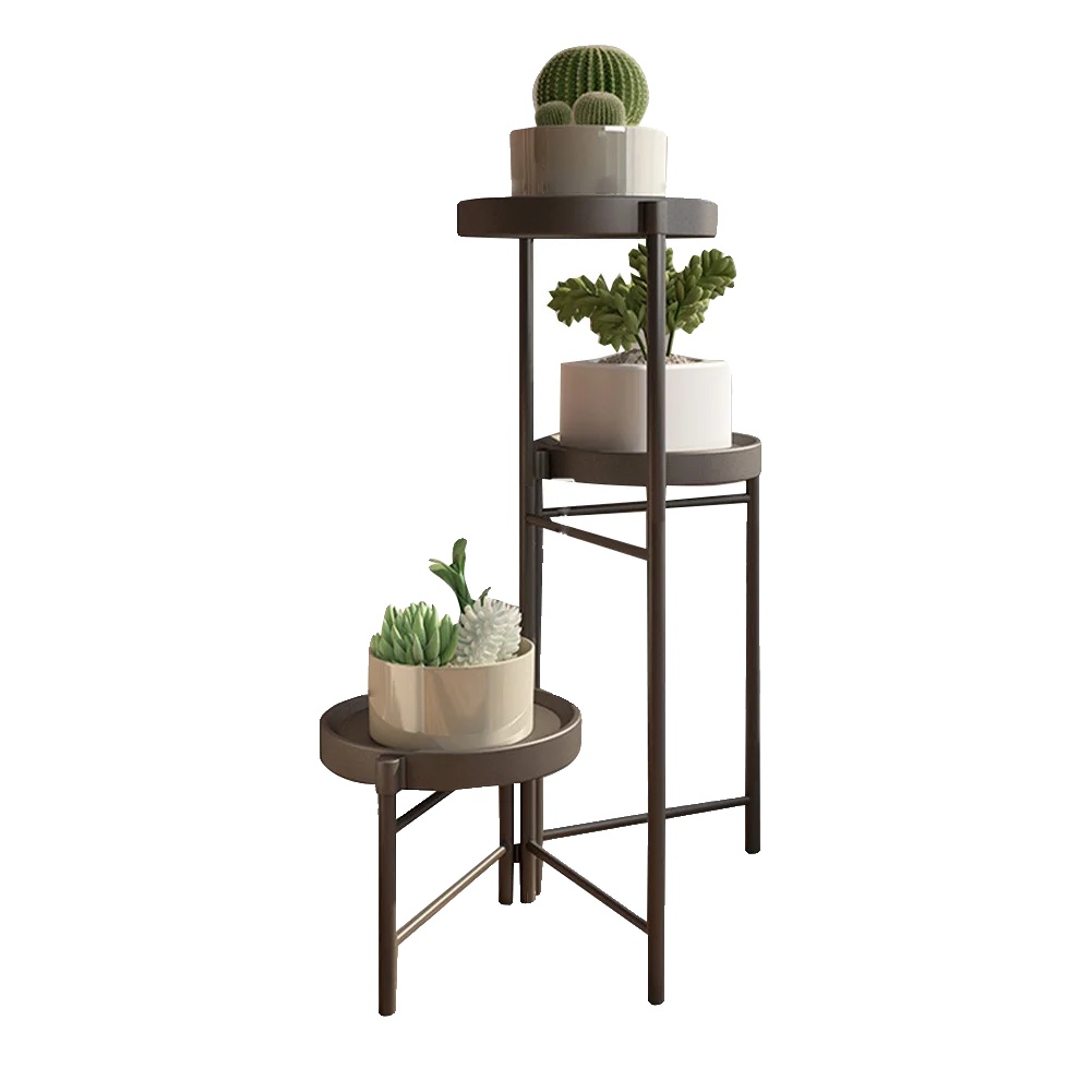 Pflanzenständer, Modernes Design, Platzsparend, Schwarz, 3-teilig